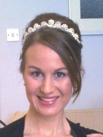 Bridal hair and makeup (pearl and crystal tiara by www.irresistibleheaddresses.com 01403-871449)