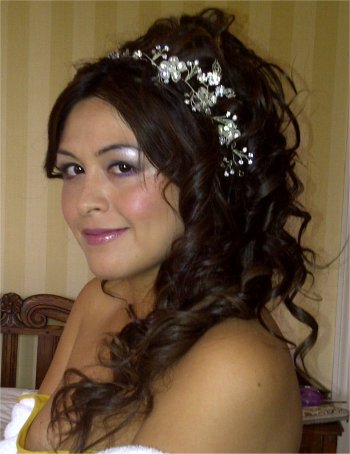 Wedding hair and makeup for long hair (Sterling silver and crystal hair comb by www.irresistibleheaddresses.com 01403 871449)