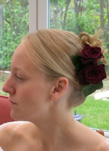 Wedding hair up style with rose flower hair comb